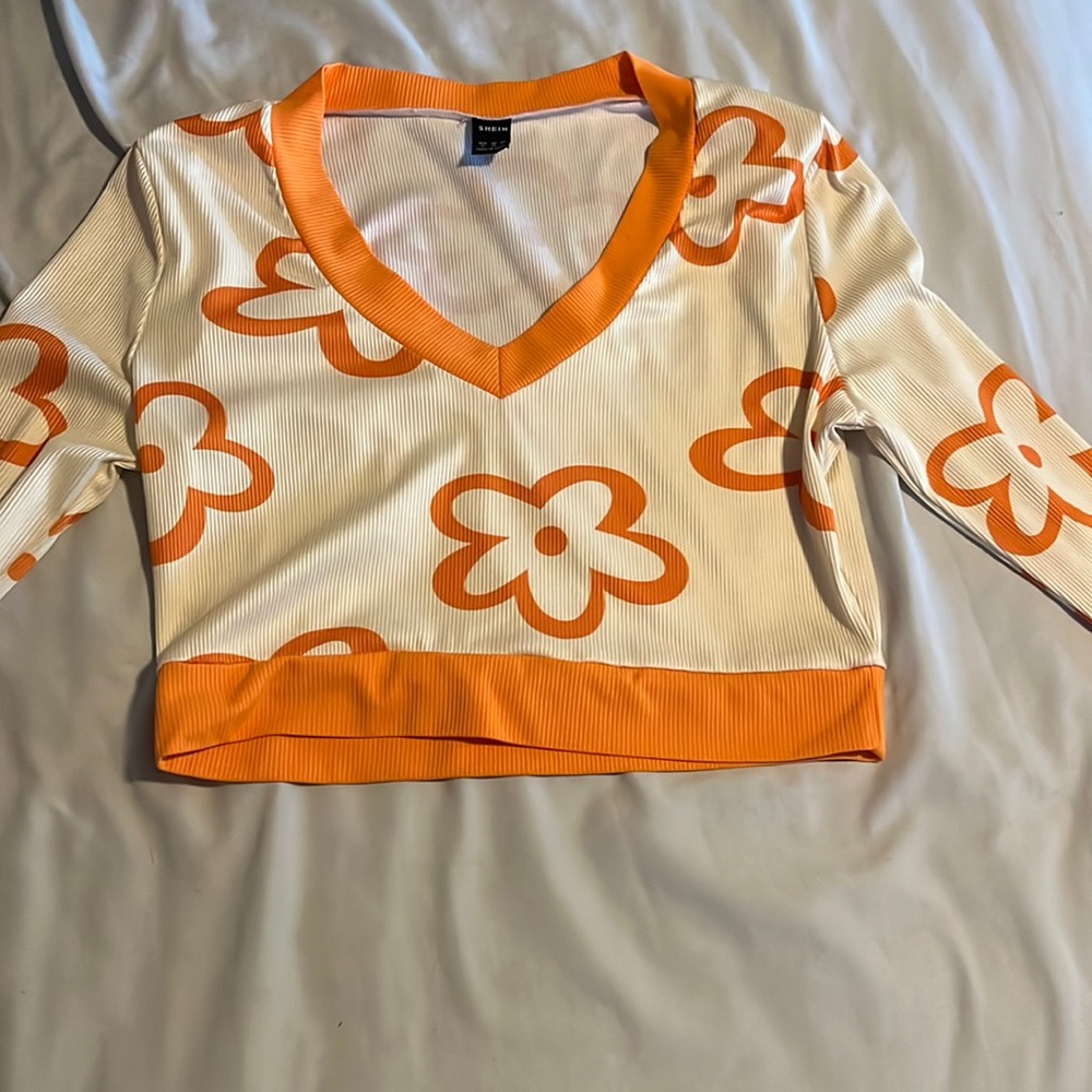 long sleeve shein orange and white